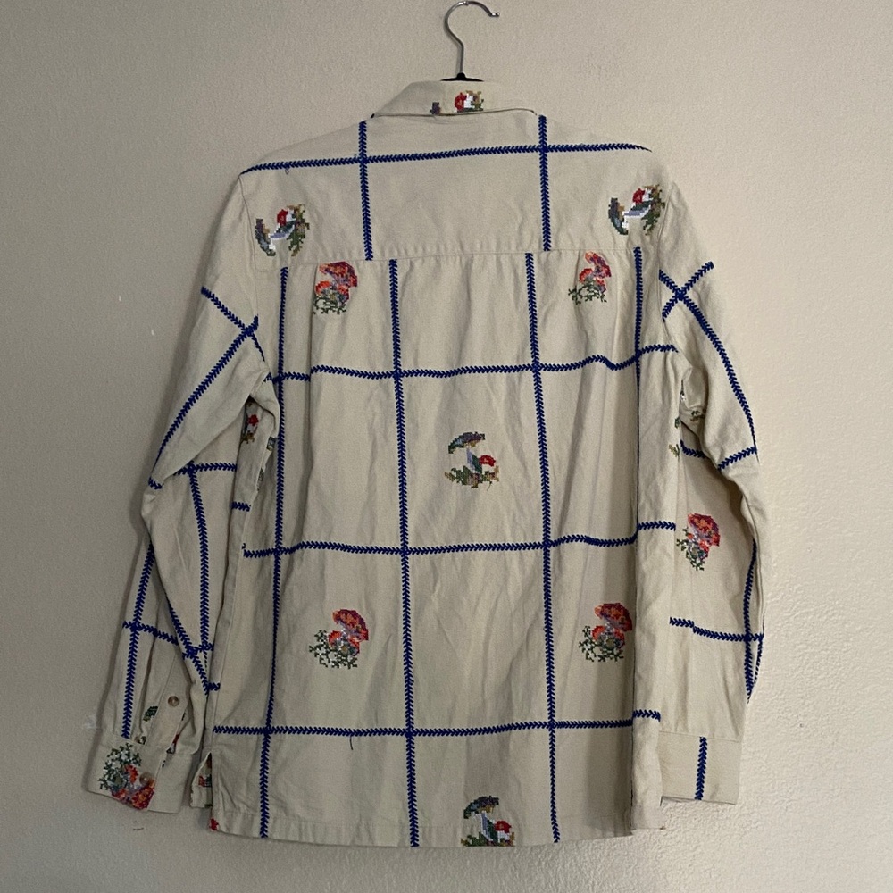 Urban Outfitters Flannel Shirt Shacket Mushroom Cross Stitch Embroidered - Picture 3 of 11